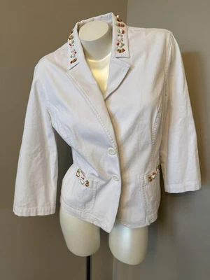 Chaqueta corta Hearts of Palm talla 14 blanca con bolsillos para cuentas manga 3/4 ajustable Foto 1 de 4