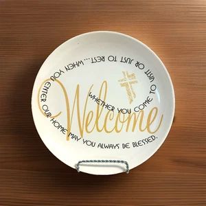 Circle of Faith by Carson Plate Welcome 7.5 in. White Gold Black Spiritual - Picture 1 of 2