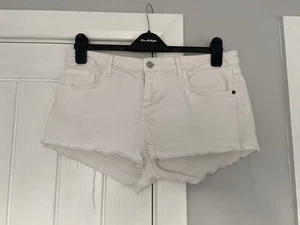 Pantalones Cortos Topshop Moto Daisy Mujer Blanco Denim Deshilachado Dobladillo Talla 14 - Imagen 1 de 9