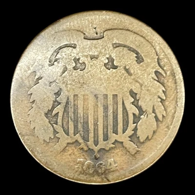 1864 Two Cent Piece 2c USA 2 Cents Antique Copper Coin - Image 1 of 2