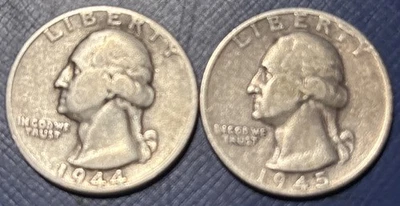 (2) Silver Washington Quarters 25c 1944P & 1945S - Image 1 of 2