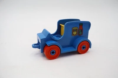 Vintage LEGO DUPLO Blue Delivery Truck 4.5” Red Wheels Grocery Print 1980s - Image 1 of 4