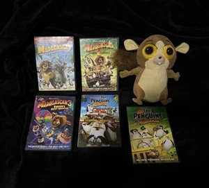 Madagascar 1-3 and 2 Penguins Movie Bundle DVD BUNDLE (5) + "MORT" Plush - Picture 1 of 3