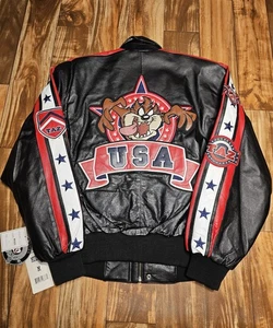 NUEVA Chaqueta De Colección Taz Tasmanian Devil Looney Toons 100% Cuero Negra Talla Med - Imagen 1 de 13