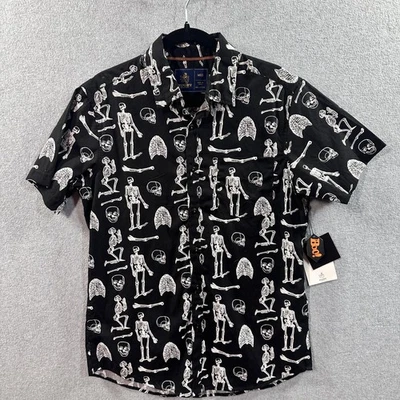 Rugby University Shirt Mens Medium Black Skeleton Halloween Button Up Boo Print - Image 1 of 4