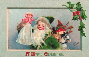 Christmas Greetings Postcard Santa  and Toys Artist Brundage Signed c 1911   Y10 - Picture 1 of 2