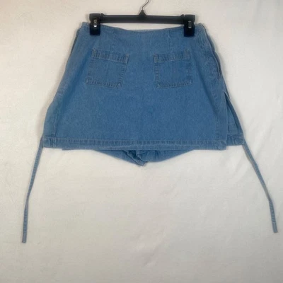 Falda corta de mezclilla vintage No Excuses para mujer 7/8 azul envolvente de jean con cremallera lateral de algodón Foto 1 de 4
