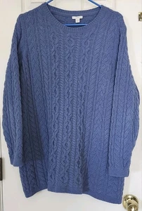 Suéter J Jill para mujer azul manga larga tejido con cable talla LP  - Imagen 1 de 4