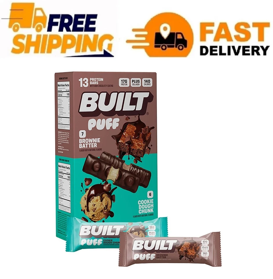 Built Bar Puff & Chunk Protein Bars Variety Pack 13 Count EXP 08/2026