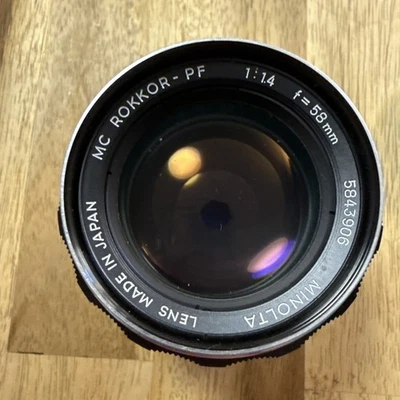 Minolta AUTO ROKKOR PF 58mm f/1.4 Manual Focus Lens w/ Caps & Filter EXCELLENT! - Image 1 of 4