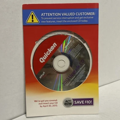 Intuit Quicken 2013 Upgrade Software CD Windows XP SP2 Vista 7 8 New - Image 1 of 2