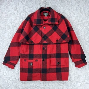 VTG Ralph Lauren Country Wool Coat Mens L Red Black Plaid Old Money Hunting USA - Picture 1 of 20