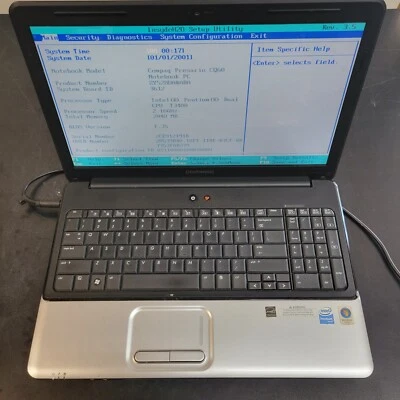 Compaq Presario CQ60 15.6" Intel Pentium T3400 2160 MHz 2 GB RAM 0 GB HDD Foto 1 de 4