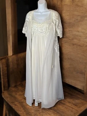 Maxi Vestido y Bata De Colección Línea de Sombras Nylon Marfil Blanco Encaje Íntimo Transparente Talla Foto 1 de 4