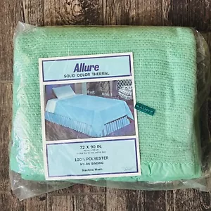 Vintage einfarbige grüne Polyester Thermodecke Nylonbesatz, Twin/Full - neue Zodys - Bild 1 von 4