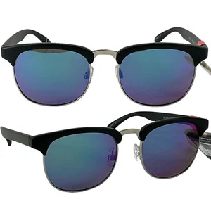 Foster Grant Max Block Mens Sunglasses Black Silver Frame Blue Mirrored Lens Nwt - Picture 1 of 8