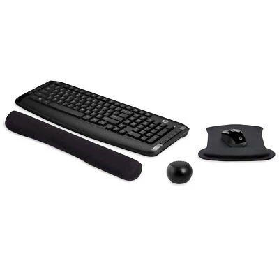 New HP Wireless Keyboard/Mouse 300 PC Bundle + Mouse/Wrist Pads, Mini Speaker - Image 1 of 4