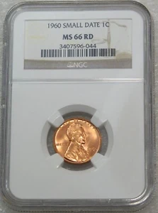 1960 P Lincoln Cent Small Date NGC MS66RD Shiny Red Luster Just Graded #44T - Picture 1 of 4