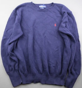 Men's Polo Ralph Lauren Knit Crew Neck Sweater Blue Long Sleeve Cotton Size L - Picture 1 of 6