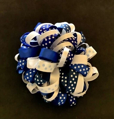 Loop Puffy Blue and White Hair Bow - Image 1 of 3