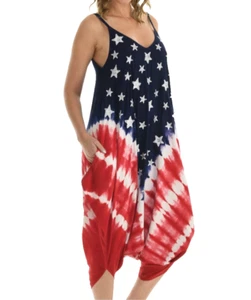 Shoreline Americana Pocket Harem Jumpsuit Womens 3XL Cover-Up July 4th America - Picture 1 of 7