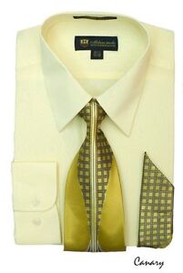 Men's Milano Moda Dress Shirt w/ Tie and Handkerchief Long Sleeve Style SG21