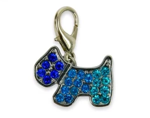 Blue Terrier Westie Hund Charm Halsband Schlüsselanhänger Strass funkelnder Diamant - Bild 1 von 1