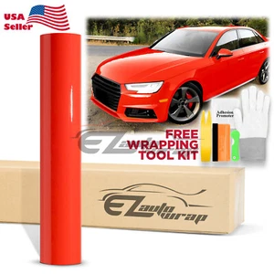 Gloss Red Glossy Vinyl Car Wrap Sticker Decal Bubble Free Sheet Film - Picture 1 of 12