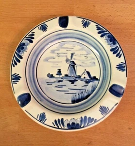 Vintage Delft Blue and White Windmill Ashtray Trinket Decor Plate Earthenware - Picture 1 of 6