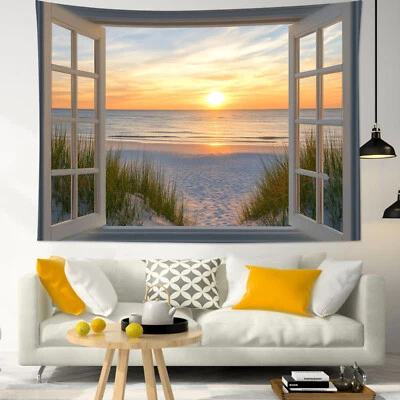 Tapiz de playa costera paisaje puesta de sol océano para dormitorio sala dormitorio Foto 1 de 4