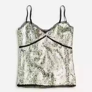 J Crew Collection Pailletten Tüll Camisole Urlaub Party Top Metallic Gold US L-neu mit Etikett - Bild 1 von 12