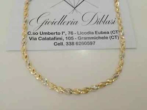 18K YELLOW WHITE GOLD SOLID CHAIN NECKLACE SMALL 4mm ALTERNATE 19.69 Inches 50cm - Picture 1 of 11