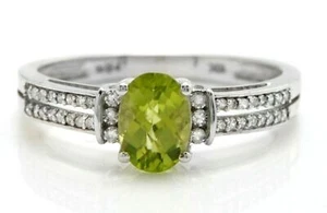 Natural Peridot and Diamonds Gemstone Women Ring Solid 10K White Gold Ring s188 - Picture 1 of 6