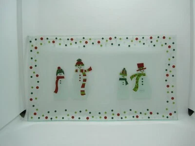 Plato de vidrio dividido con puntos de muñecos de nieve chef mimado nuevo en caja #3012 Foto 1 de 4