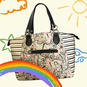 Betsy Johnson Purse Striped Butterfly Pink Black White Stripes Bag - Picture 1 of 5