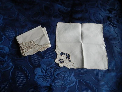 4 SERVIETTES LIN ANCIENNES BRODERIE RICHELIEU A THÉ  - Photo 1/4