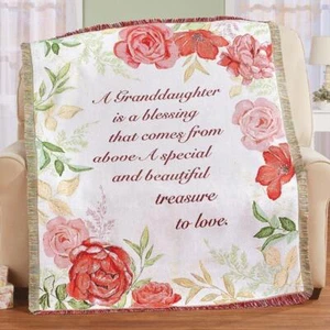 Granddaughter Floral Throw Blanket with Fringe sides - Picture 1 of 1
