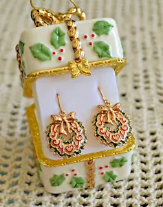Danecraft Christmas Wreath Earrings Holly Berry Trinket Porcelain Box Ornament - Picture 1 of 4