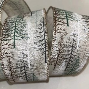 Christmas Trees Various Color Prints Farmhouse Wired Edge Ribbon 2.5"x10yds New - Picture 1 of 6
