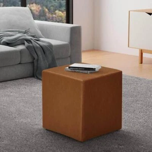 Lifestyle Solutions Accent Ottoman 18.8" x 18" Faux Leather Upholstery Brown - Picture 1 of 6