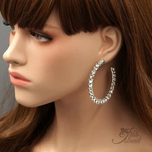 Women Heart Shape Clear Crystal Rhinestone Hoop Cuff Drop Dangle Earrings 3128 - Picture 1 of 4