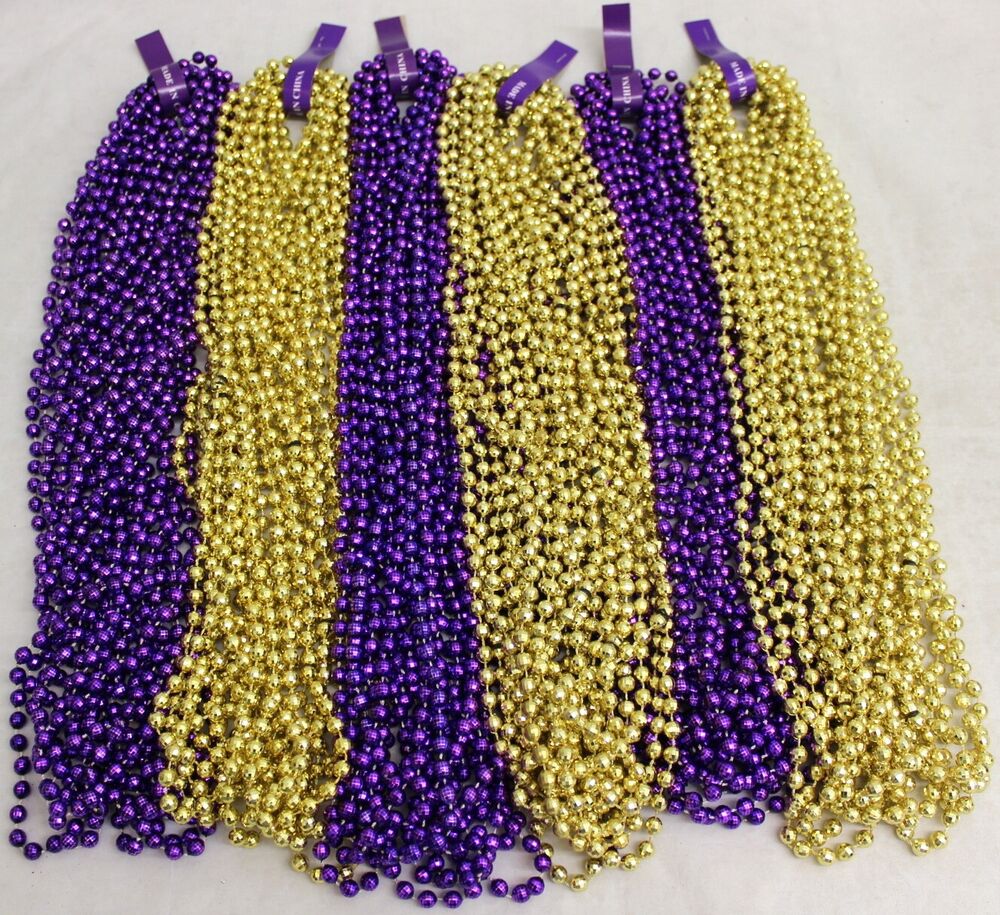 Mardi Gras Beads Gold & Purple Disco Mix 33" Football Party 6 Dz 72 Necklaces