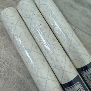 VTG 90s Wallpaper Hearts Birds prepasted Wallcoverings 33ft X 20.5" - 3 rolls - Picture 1 of 5