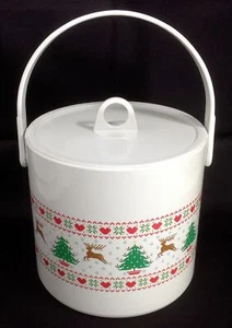 Giraffe Holiday Ice Bucket Reindeer Christmas Trees Hearts Barware Vintage - Picture 1 of 6
