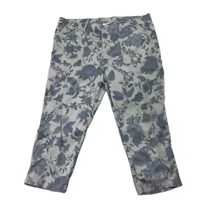 Chicos Crop Pants Womens 4 XXL Floral 20 R Pockets Lilac Blue Stretch - Picture 1 of 12