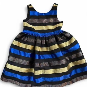 Gorgeous Gymboree NWOT shimmer blue, black & gold striped dress size 4 girls - Picture 1 of 5
