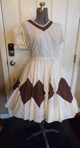 Partners Please White Square Dance Dress w/Brown Accents & Lace Trim Sz 14 - Picture 1 of 9