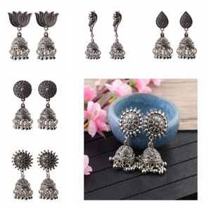 Pendientes de plata antiguos étnicos pequeños de campana para mujer jhumka - Imagen 1 de 102