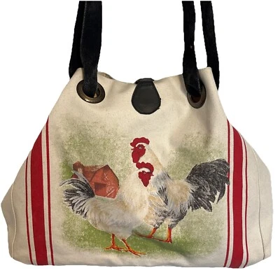 Roosters On The Farm Canvas Tote Crossbody Bag By Addiction Purse Chickens - Image 1 of 4