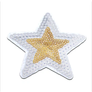 Aufnäher / Bügelbild - Stern mit Pailletten – gold/silber – 7,5x7,9cm - Bild 1 von 3